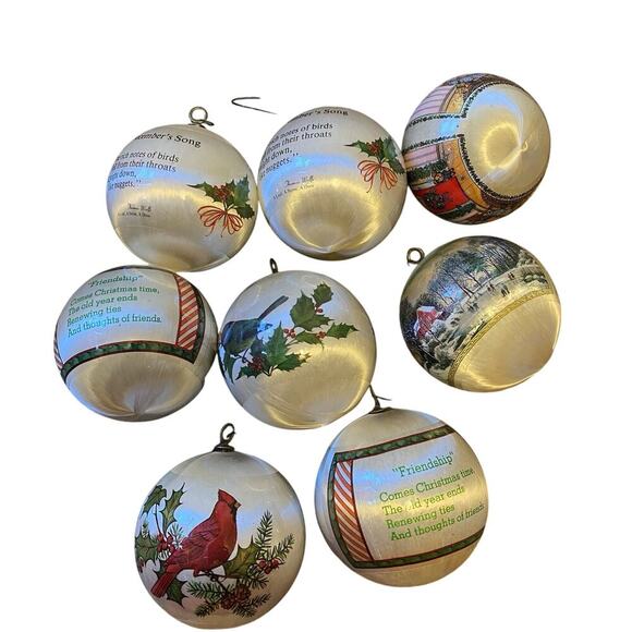 VTG MCM Christmas Ornaments No Glass Ball Silk & Plastic Wrap ThomasWolfe Lotof8 - Picture 1 of 10